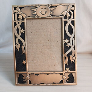 Sun Stars 5x7" Metal Brushed Gold Picture Photo Frame Baby Teddy Bear Bowls 1997